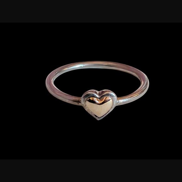 Pandora 14k S925 Sterling Silver Size 54 Golden Heart Two Tone Ring - Picture 15 of 16